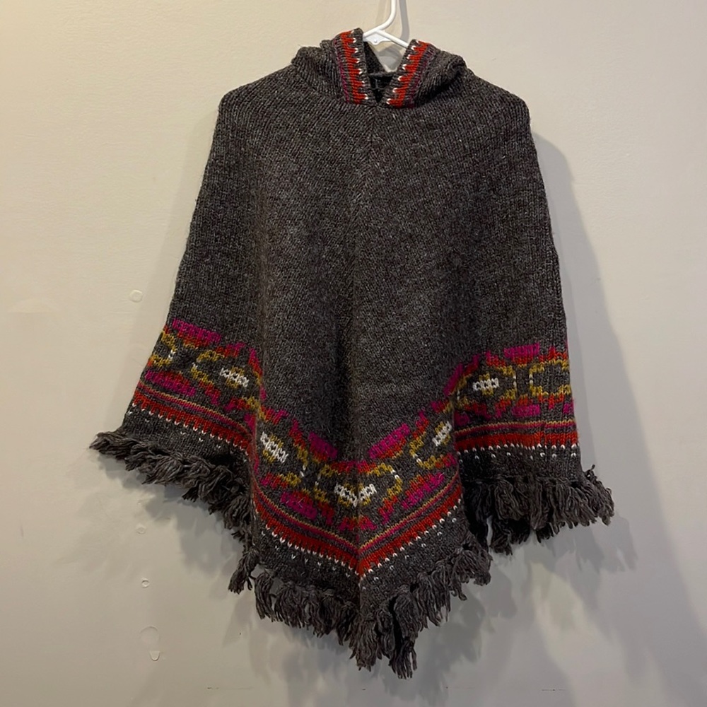Sherpa 100% Wool Poncho. New